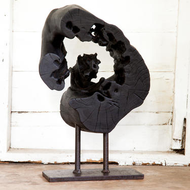Devi Collection Yakisugi Modern Organic Black Wood Sculpture 