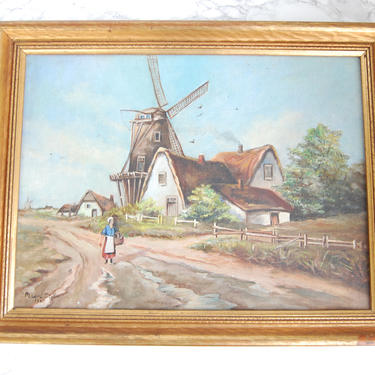 Dutch Countryside Painting Pastoral Vintage Original Art Signed Framed Oil Painting by PursuingVintage1