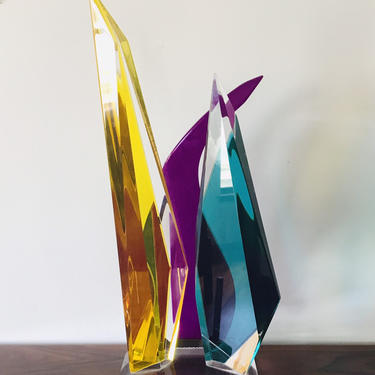 Haziza Abstract Three Color Lucite Sculpture 