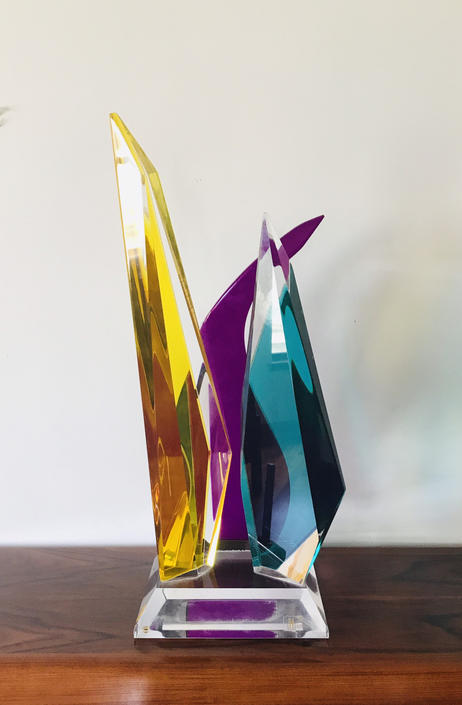 Haziza Abstract Three Color Lucite Sculpture 