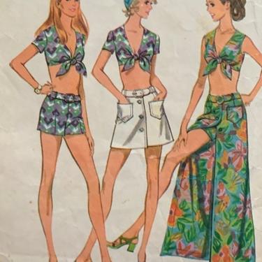 Vintage Sewing Pattern, 70s Shorts, Crop Top, Maxi Skirt, Mini Dress, Complete with Instructions, McCall’s 2402 