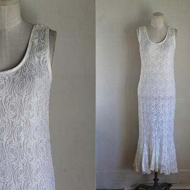 Vintage 1990s White Lace Tank Dress / S 