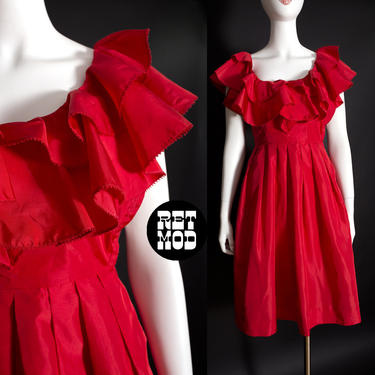 GORGEOUS Vintage 70s 80s Red Ruffle Prom Formal Dress 