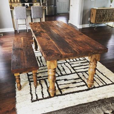 Reclaimed Dining Table w/ Chunky Turned Legs (and optional Matching Bench) 