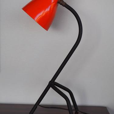 Mid Century Dark Orange Grasshopper Desk Lamp G...
