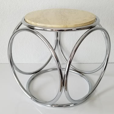 Michael Thonet Style Chrome And Marble Top Side Table . 