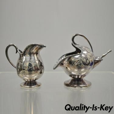 Sheffield England Silver Plate Small Creamer and Sugar Scuttle w/ Shovel Scoop