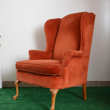 vintage Orange Velvet wingback arm chair 