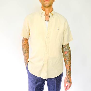 Vintage Ralph Lauren Polo Classic Fit Linen Button Up Shirt | 100% Linen | Workwear, Hip Hop, Streetwear | 1990s 2000s Polo Designer Shirt 