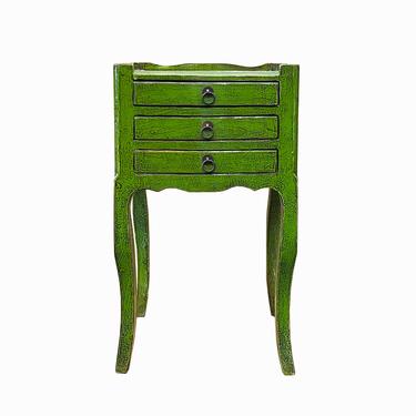 Oriental Distressed Dark Lime Green 3 Drawers End Table Nightstand cs6186E 