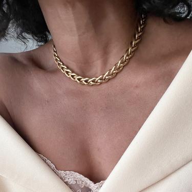 vintage goldtone 80s 90s statement braid  link chain necklace 