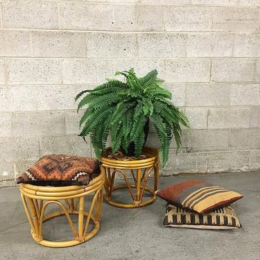 Vintage Rattan Plant Stands Retro 70's Tan Circular Stackable Seats Small Tables Foot Stools or Ottomans Set of 2 LOCAL PICKUP ONLY 
