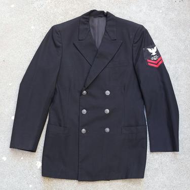 Vintage 1970s U.S. Navy Double Breasted Black Dress Jacket 38L 