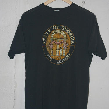 Vintage 80's State of Georgia Fire Academy t-shirt. Distressed. L 1702 