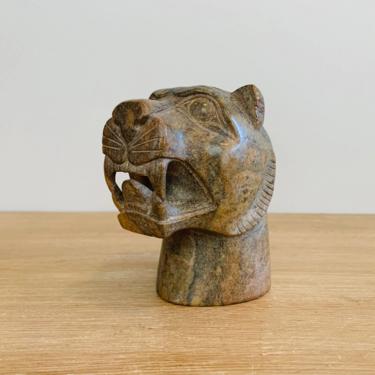 Vintage Carved Stone Jaguar Head Statue 