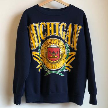 1990 Nutmeg Mills Michigan Wolverines Navy Crewneck Sweatshirt