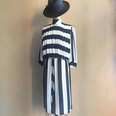 Vintage 80s meets 60s Sheer B&amp;W Striped Dress 