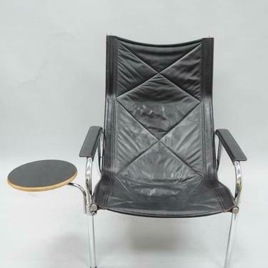 Hans Eichenberger for Strassle Chrome Reclining Leather Lounge Chair &amp; End Table