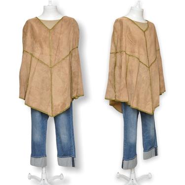 Vintage Reversible Beige Suede Leather Womens Cape Osfa Boho Leathers 
