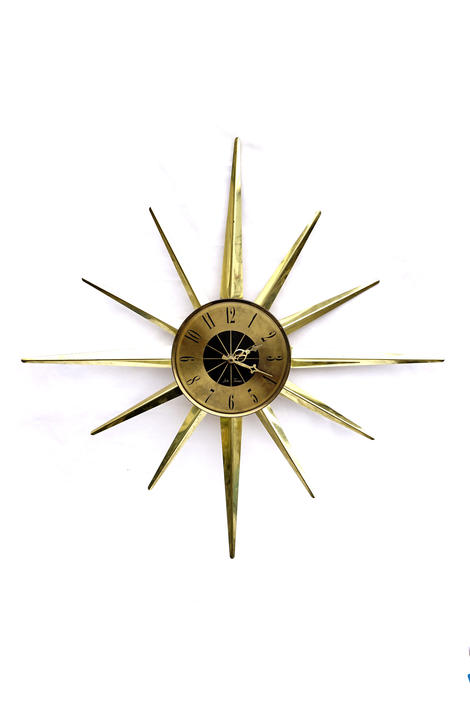 SETH THOMAS Mid-Century Modern Gold Starburst Metal Wall Clock 