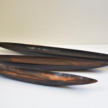 Vintage Organic Modern Black Walnut Long Oval Wooden Bowls or Trays - Set of 3 