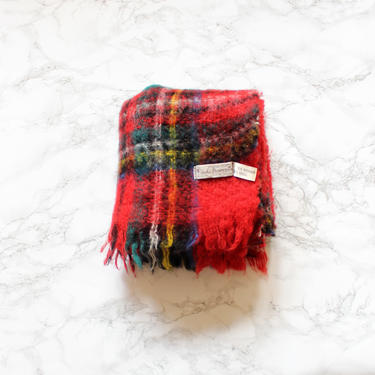 vintage mohair scarf - red plaid tartan scarf / Archie Brown &amp; Son, Bermuda - red tartan mohair wool scarf / large red plaid mohair scarf 