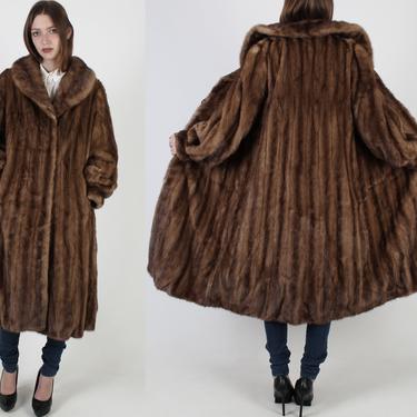 Luxurious Dark Brown Mink Coat / Vintage 80s Large Fur Back Collar Princess Jacket / Womens 1980s Genuine Swing Jacket 