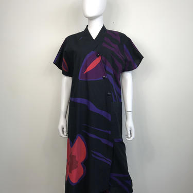 Vtg 80s cotton avant garde tropical Charade dress labeled size 46 medium 