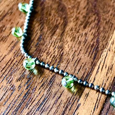 Sterling Peridot Necklace Silver Ball Bead Chain Green Round Beads Crystal Choker 