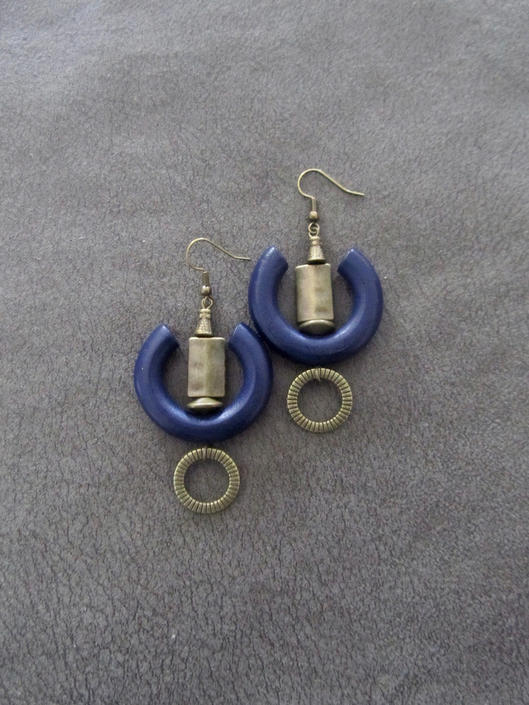 Brass Earrings Acrylic Earrings Modern Mid-Century Earrings Gray Earrings
