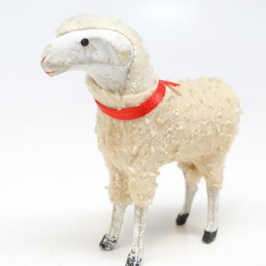 Antique 1930's German 2 1/2 Inch Wooly Sheep, for Putz or Christmas Nativity, Vintage Easter 