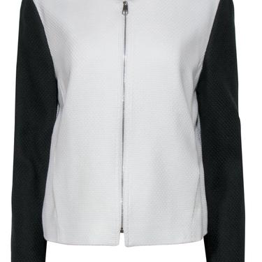BOSS Hugo Boss - Navy & White Woven Cotton Zip-Up Jacket Sz 10