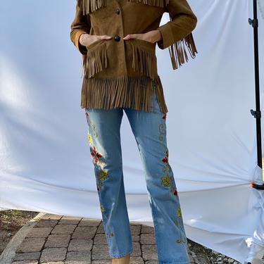 Vintage 1960s Suede Jacket / Buck Skin Light Brown Fringe Sixties Western Wear / Nashville Jacket / Cowgirl Jacket 