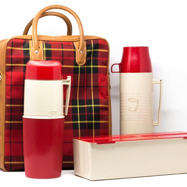 Vintage Thermos Picnic Set with Bag, Lunch Box, and Thermoses 
