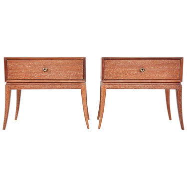Pair of Tommi Parzinger Cerused Mahogany Nightstands or Side Tables 