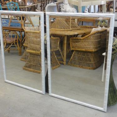 Pair of Large Beveled Faux Bamboo Mirrors