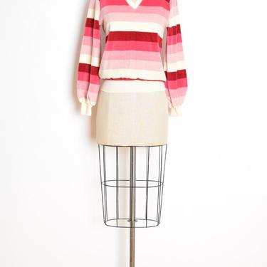 vintage 70s top velour gradient pink stripes V neck tee shirt blouse S clothing disco 