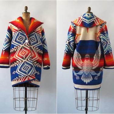 NATIVE SPIRIT Vintage 70s Pendleton Blanket Coat | 1970s Beaver State Repurposed Wool Jacket | Eagle Seelatsee Chief Yakima Nation | Medium 