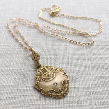 Voice of History Assemblage Necklace [vintage pendant, moonstone, gold-filled chain] 