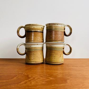 Vintage studio pottery mugs, set of 4 / PNW artist Michael Stearns ceramic cups / boho hippie earthy decor 