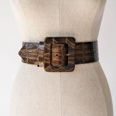Vintage 80s 90s WCM New York for Neiman Marcus Crocodile Embossed Wide Leather Belt | 100% Italian Leather | 1980s 1990s Designer Boho Belt 