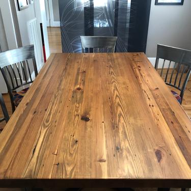 Reclaimed Wood Dining Table with 2.5" thick top and steel legs in your choice of leg style, color, size and finish 
