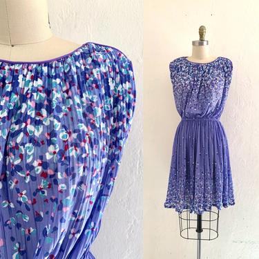 vintage 70's lavender floral plisse dress 