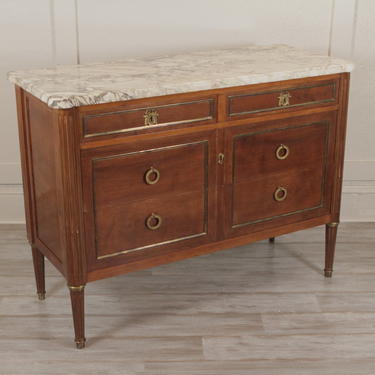 French Marble Top Mahogany Brass Inlaid Console/Cabinet
