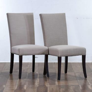 Pair Contemporary Linen Dining Chairs W Nailhead