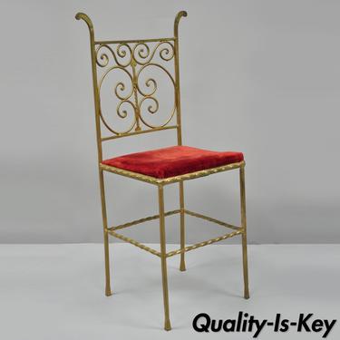 Antique Italian or Spanish Hollywood Regency Red &amp; Gold Iron Gothic Side Chair