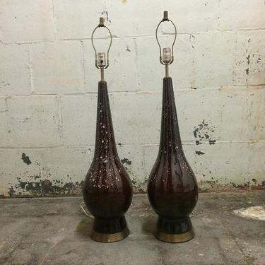 Lamp week: pair of glazed speckled Mid-century lamps