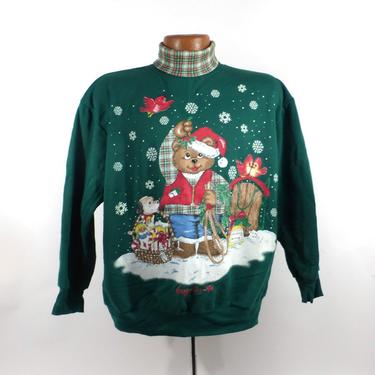 Ugly Christmas Sweater Vintage Sweatshirt Teddy Bear Party Xmas Tacky Holiday size L 