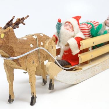 Antique Santa in Sleigh with Reindeer, Kewpie Doll, Christmas Gift, Vintage Retro Decor 