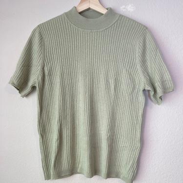Vintage Laura Scott knit shirt sleeve mock turtleneck shirt sleeve shirt mint green size L Large 